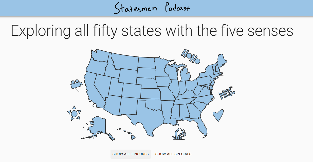 A screenshot of the home page of the Statesmen Podcast App.