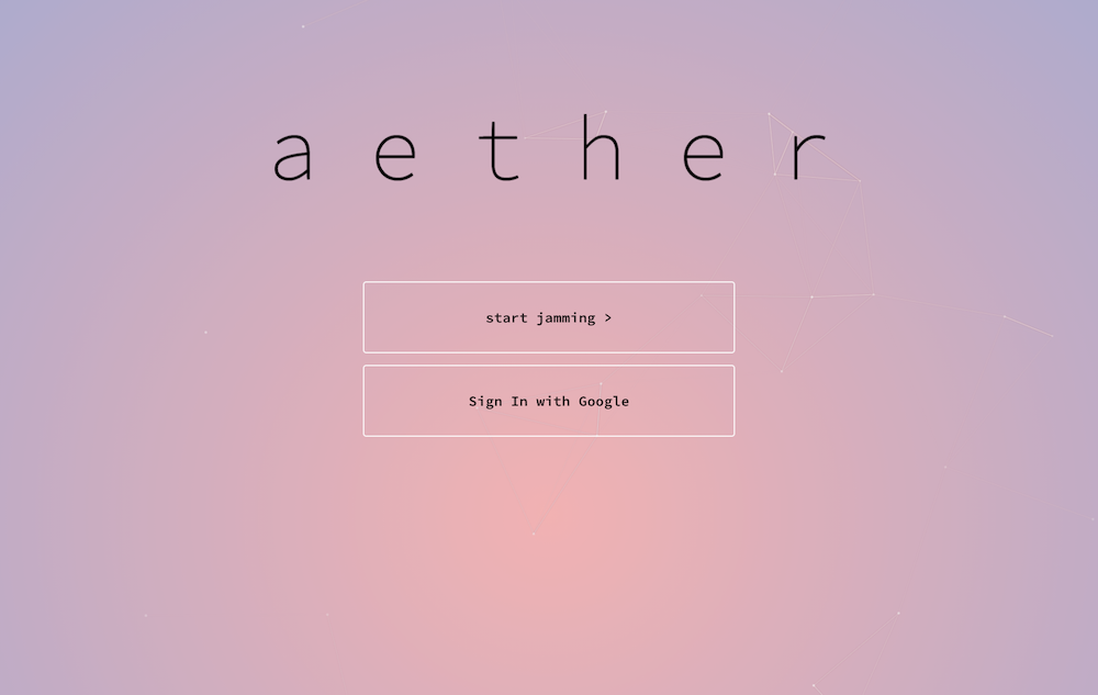 A screenshot of the home page of the Aether App.