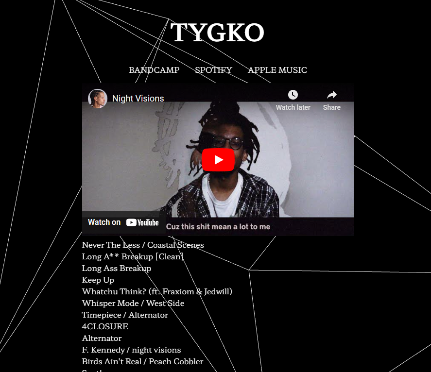 A screenshot of the home page of the TYGKO App.